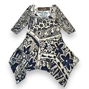 Amma Designs Tunic Dress Stretch Knit Boho Mixed Print Small Artsy Lagenlook
